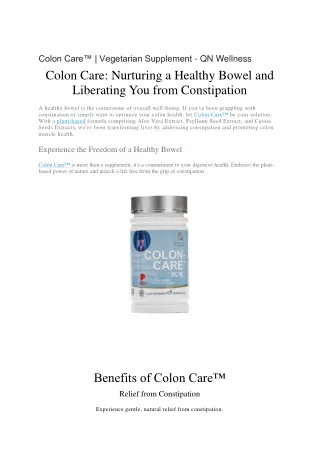 Colon Care™ | Vegetarian Supplement - QN Wellness