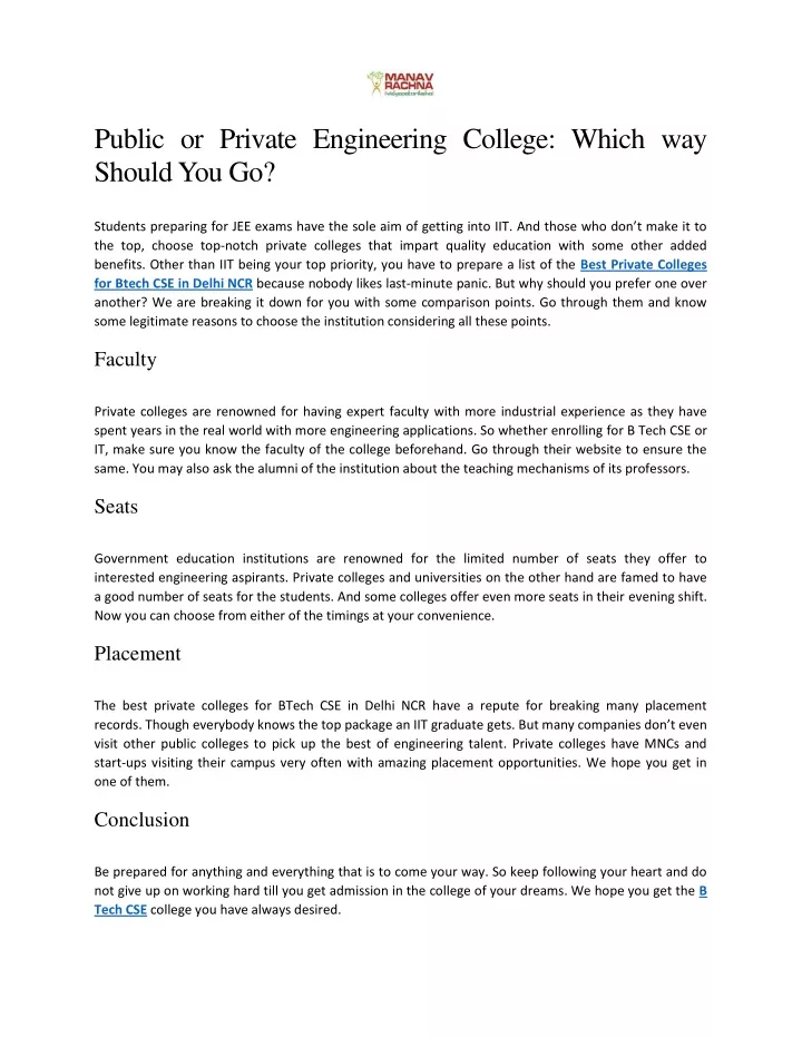 public or private engineering college which