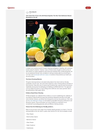 Take Toxins Out of Your Life with Natural Sparkle: The Non-Toxic Bathroom Cleane