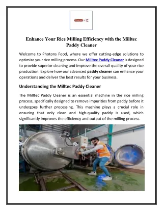 Enhance Your Rice Milling Efficiency with the Milltec Paddy Cleaner