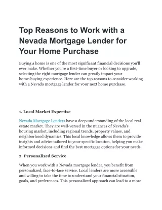 Top Reasons to Work with a Nevada Mortgage Lender for Your Home Purchase