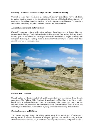 Unveiling Cornwall A Journey Through Its Rich Culture and History