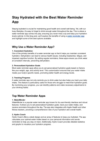 Stay Hydrated with the Best Water Reminder App