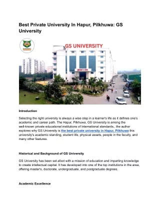 Best Private University in Hapur, Pilkhuwa_ GS University