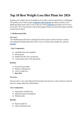Top 10 Best Weight Loss Diet Plans for 2024
