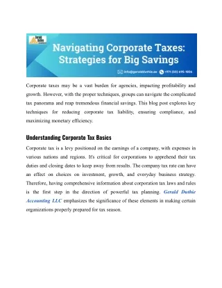 Navigating Corporate Taxes : Strategies for Big Savings