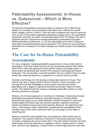 patentability assessments in house vs outsourced