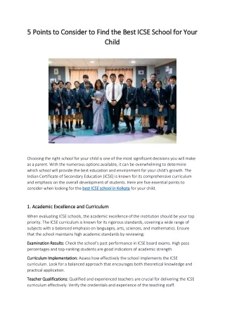 5 points to consider to find the best icse school