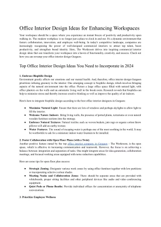 Office Interior Design Ideas for Enhancing Workspaces