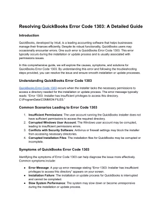 resolving quickbooks error code 1303 a detailed