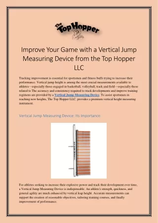 Improve Your Game With A Vertical Jump Measuring Device From The Top Hopper LLC