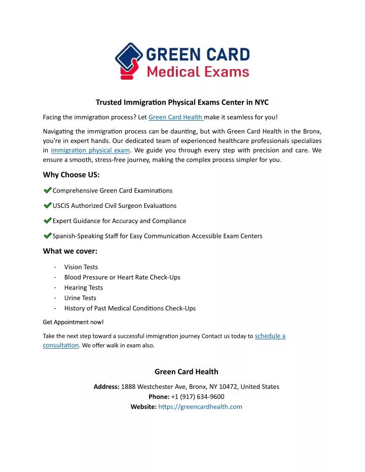 trusted immigration physical exams center in nyc