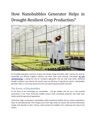 how nanobubbles generator helps in drought