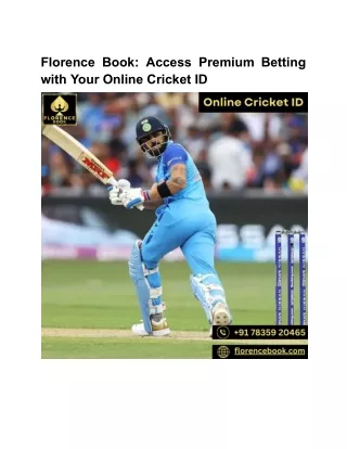 Sign Up for Online Cricket ID at Florence Book