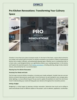 Pro Kitchen Renovations - Transforming Your Culinary Space