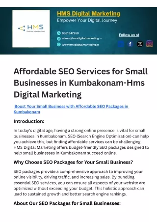 Affordable SEO Services for Small Businesses in Kumbakonam