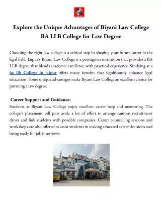 Explore the Unique Advantages of Biyani Law College BA LLB College for Law Degree