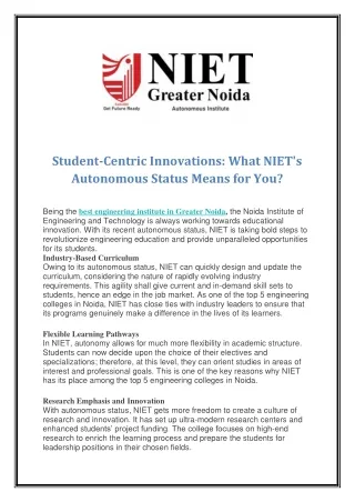 Student-Centric Innovations: What NIET's Autonomous Status Means for You?