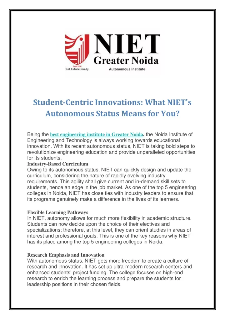 student centric innovations what niet