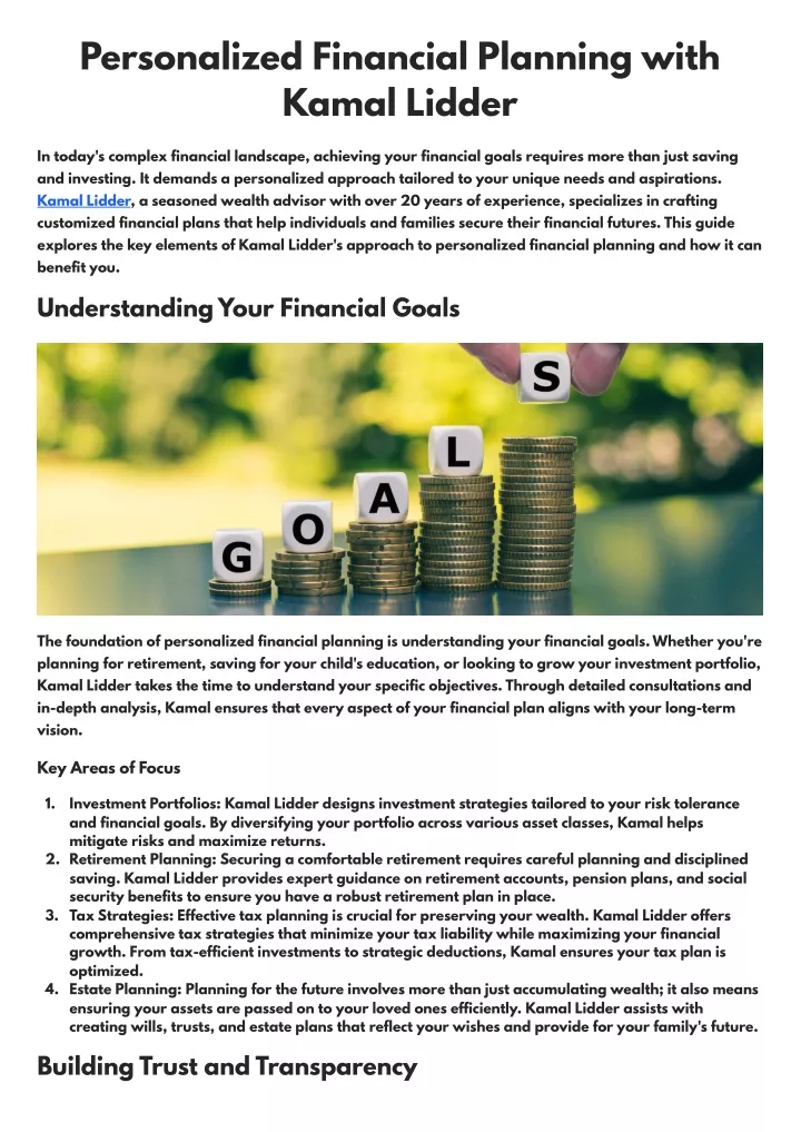 personalized financial planning with kamal lidder