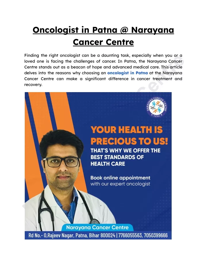 oncologist in patna @ narayana cancer centre