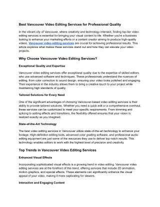 Best Vancouver Video Editing Services for Professional Quality