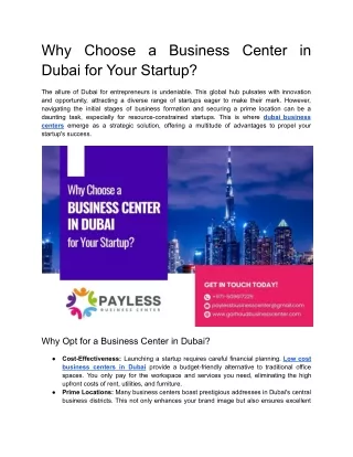 Why Choose a Business Center in Dubai for Your Startup