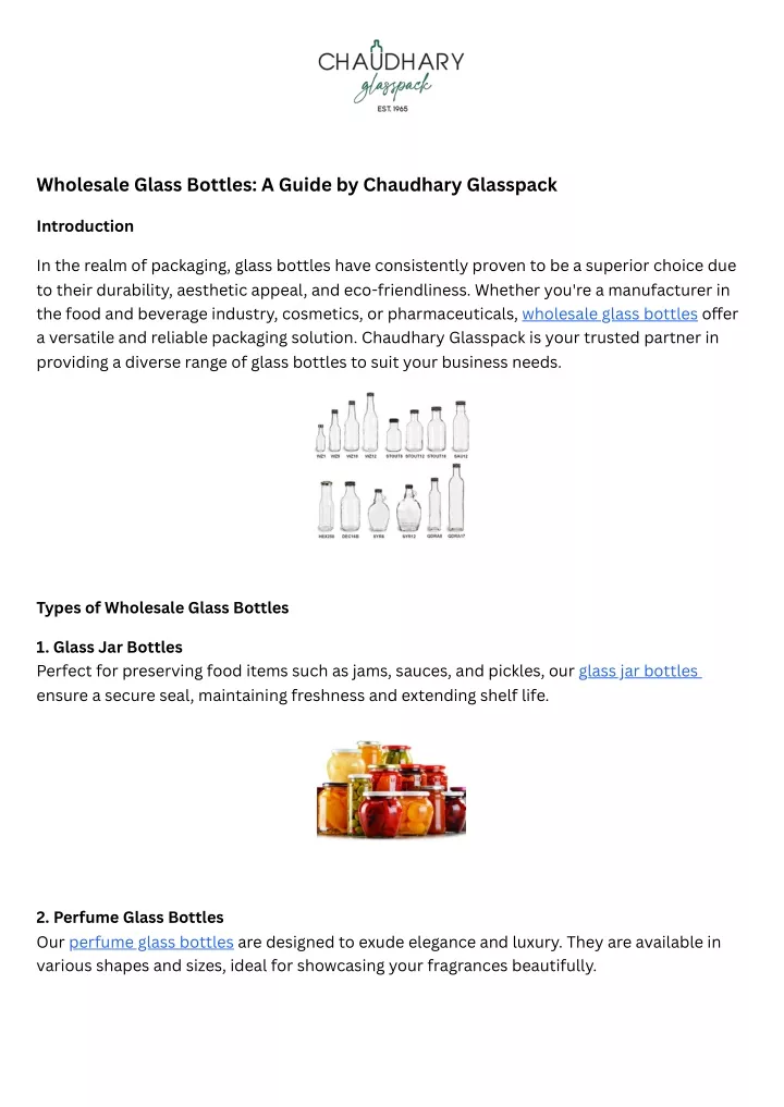 wholesale glass bottles a guide by chaudhary