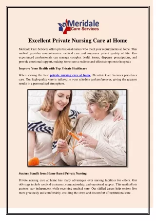 Excellent Private Nursing Care at Home