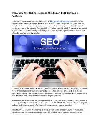 Transform Your Online Presence With Expert SEO Services In California