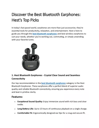 Discover the Best Bluetooth Earphones: Hest's Top Picks