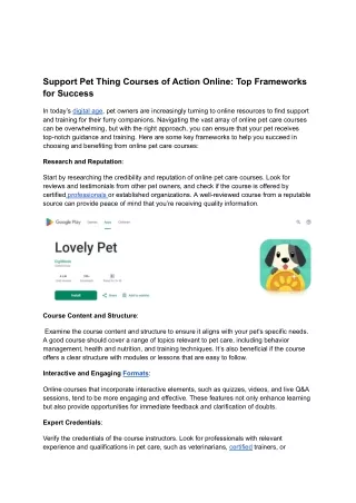 support pet thing courses of action online
