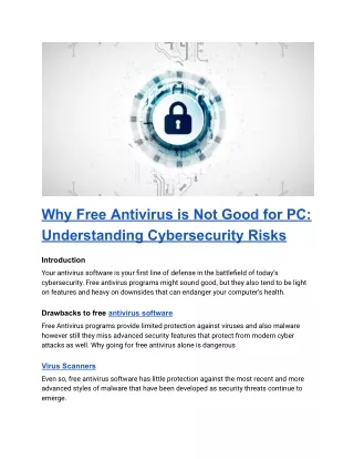 Why Free Antivirus is Not Good for PC_ Understanding Cybersecurity Risks