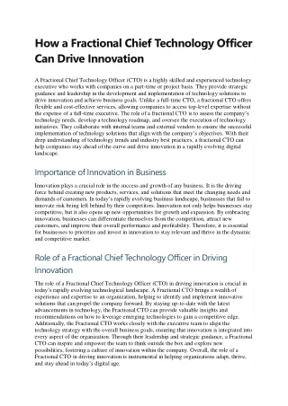 How a Fractional Chief Technology Officer Can Drive Innovation