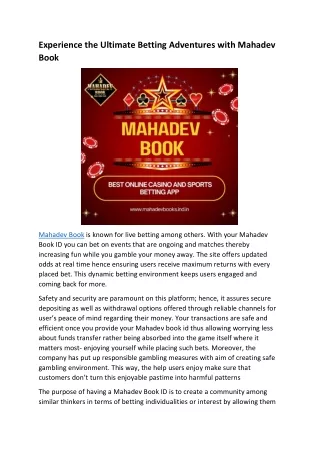 Experience the Ultimate Betting Adventures with Mahadev Book