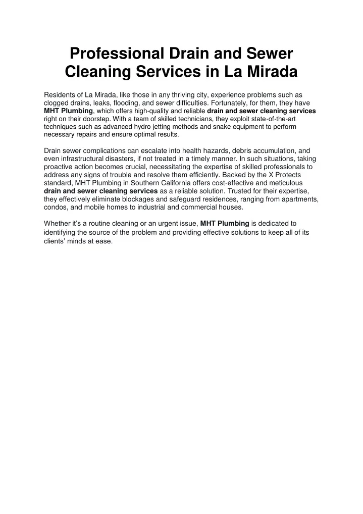 PPT - Professional Drain and Sewer Cleaning Services in La Mirada ...