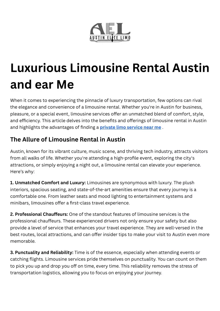 luxurious limousine rental austin and ear me