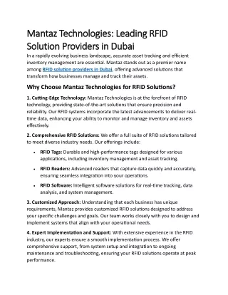 Mantaz Technologies: Leading RFID Solution Providers in Dubai