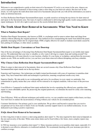The Truth About Dent Removal in Sacramento What You Need to Know