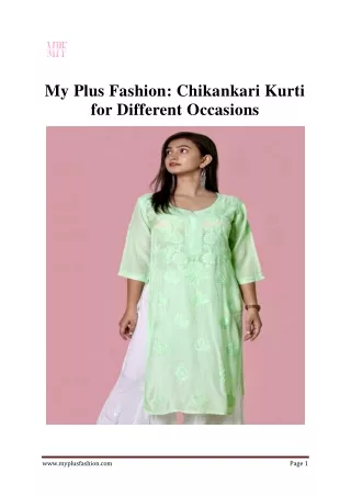 My Plus Fashion: Chikankari Kurti for Different Occasions