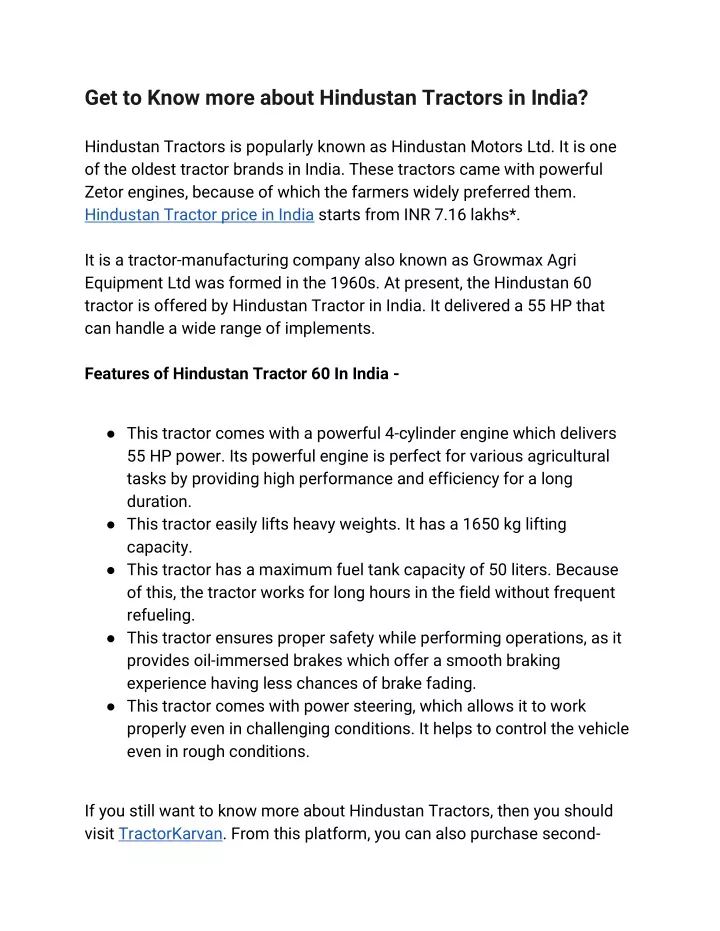 get to know more about hindustan tractors