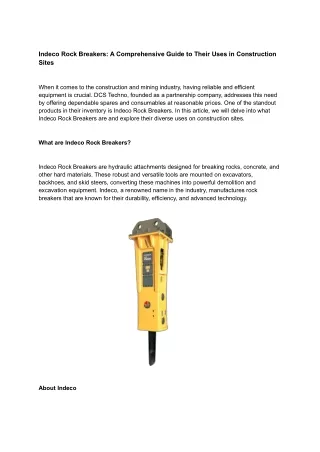 Indeco Rock Breakers A Comprehensive Guide to Their Uses in Construction Sites