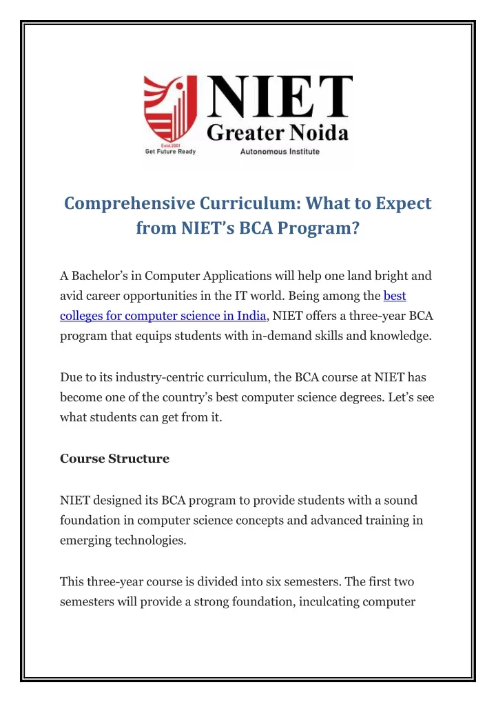 comprehensive curriculum what to expect from niet