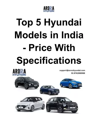 Top 5 Hyundai Models in India - Price With Specifications