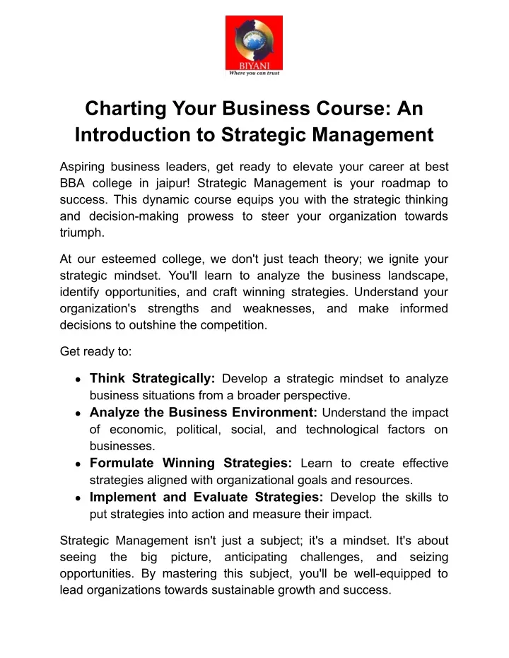 charting your business course an introduction