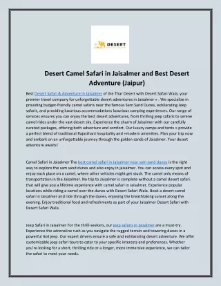 Desert Camel Safari in Jaisalmer and Best Desert Adventure