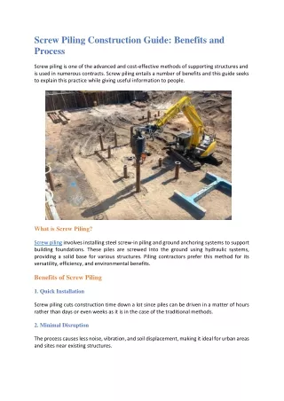 Screw Piling Construction Guide: Benefits and Process