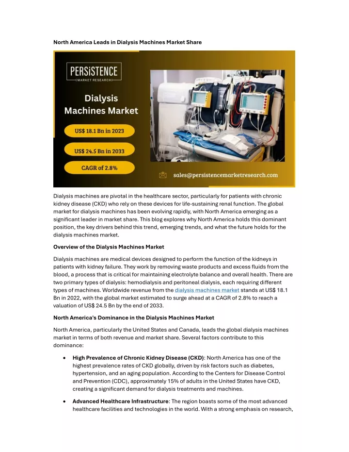 north america leads in dialysis machines market