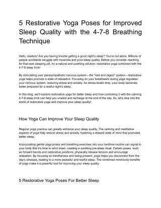 5 Yoga Poses for Improved Sleep Quality with the 4-7-8 Breathing Technique