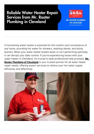 Reliable Water Heater Repair Services from Mr. Rooter Plumbing in Cleveland